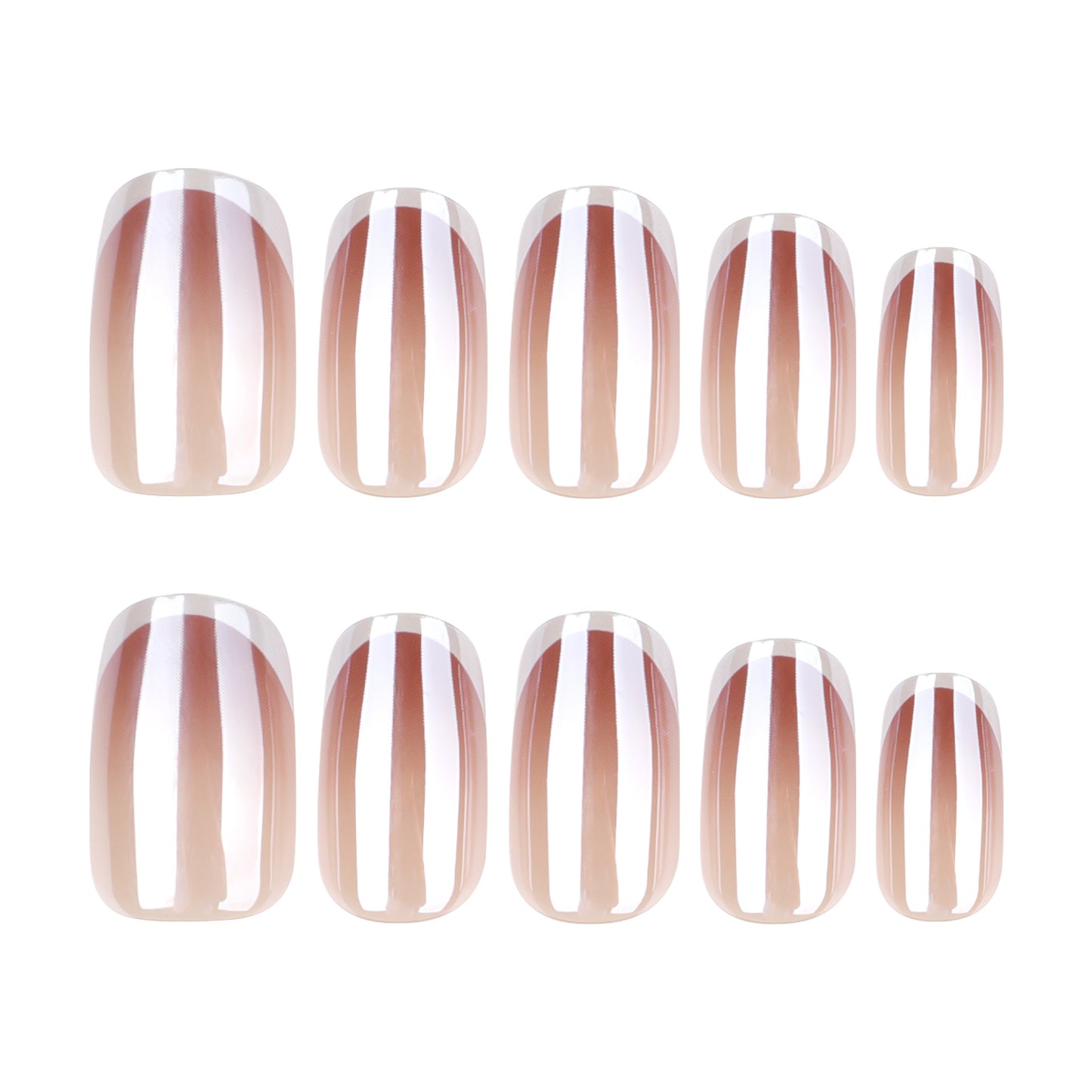 Nude gradual change French white coated short square press-on nails