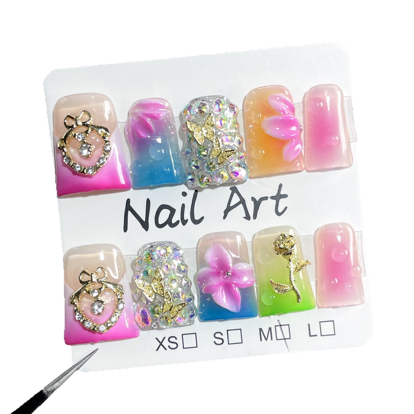 Duck bill nail three-dimensional carving ice transparent blush nail multi-color gradual change press-on nails pure handmade wholesale|365nails