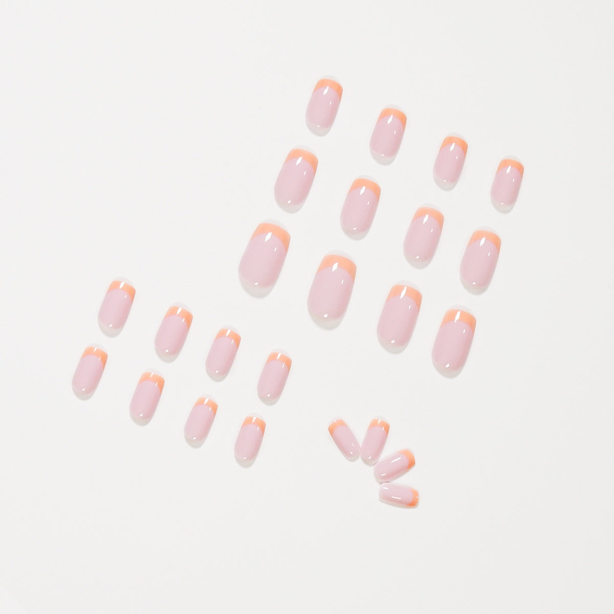 Unhas postiças de pressão com pérola francesa laranja nude, patch para arte de unha finalizada, remendo para unha à prova d'água removível | 365 unhas