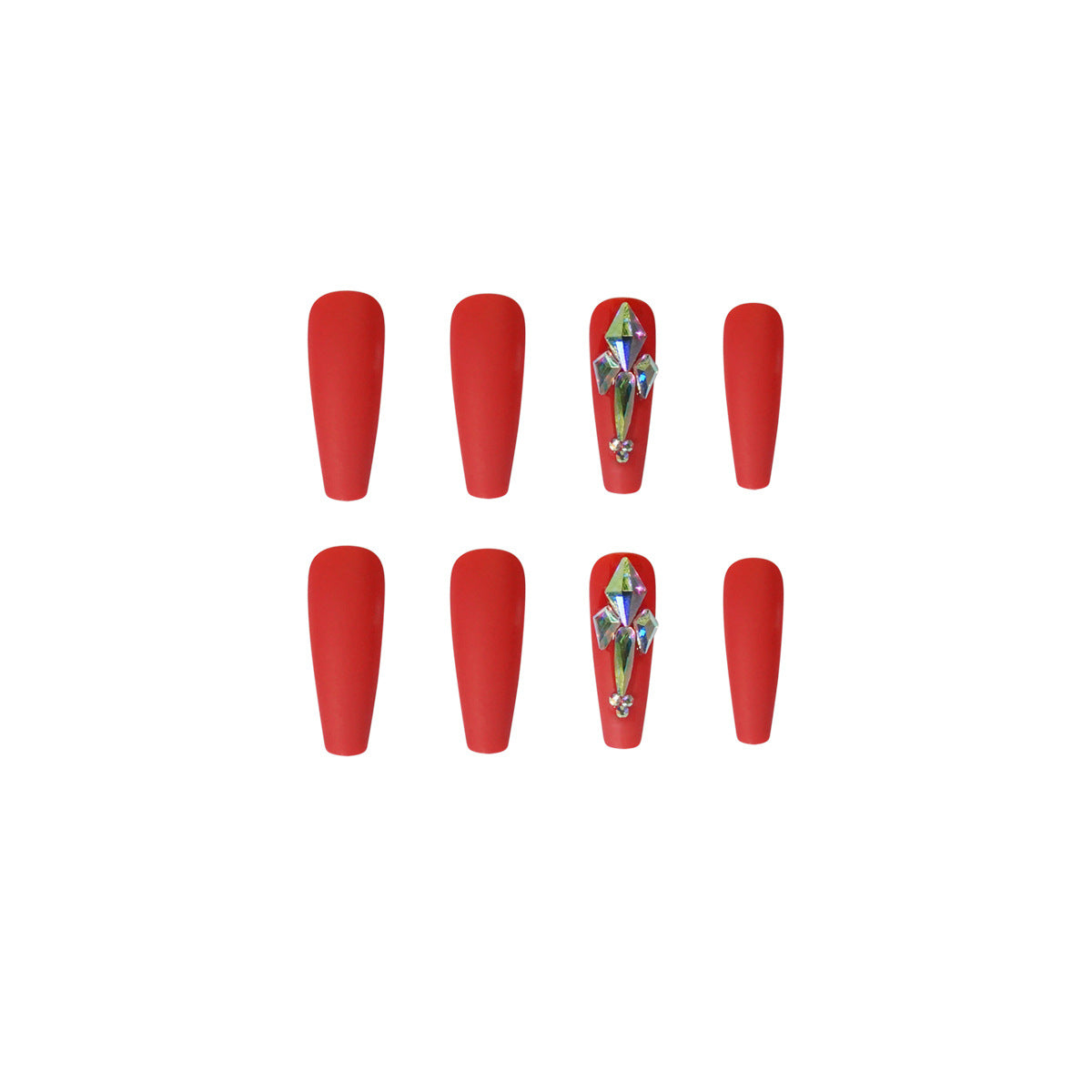 Unhas postiças longas de balé com strass vermelho, decoração de unhas, patch de unha com acabamento, fornecimento direto, patch de unha 365nails