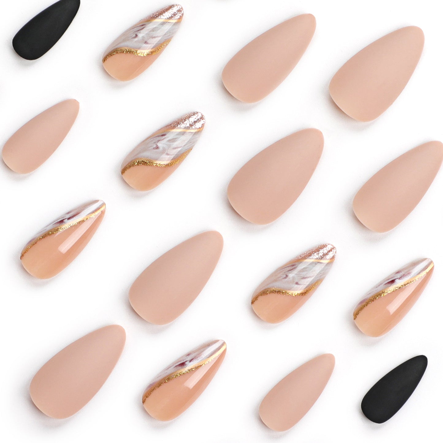 Uñas postizas con efecto dorado, efecto manchado, con brillo plateado, para otoño e invierno, con acabado mate y color sólido | 365nails