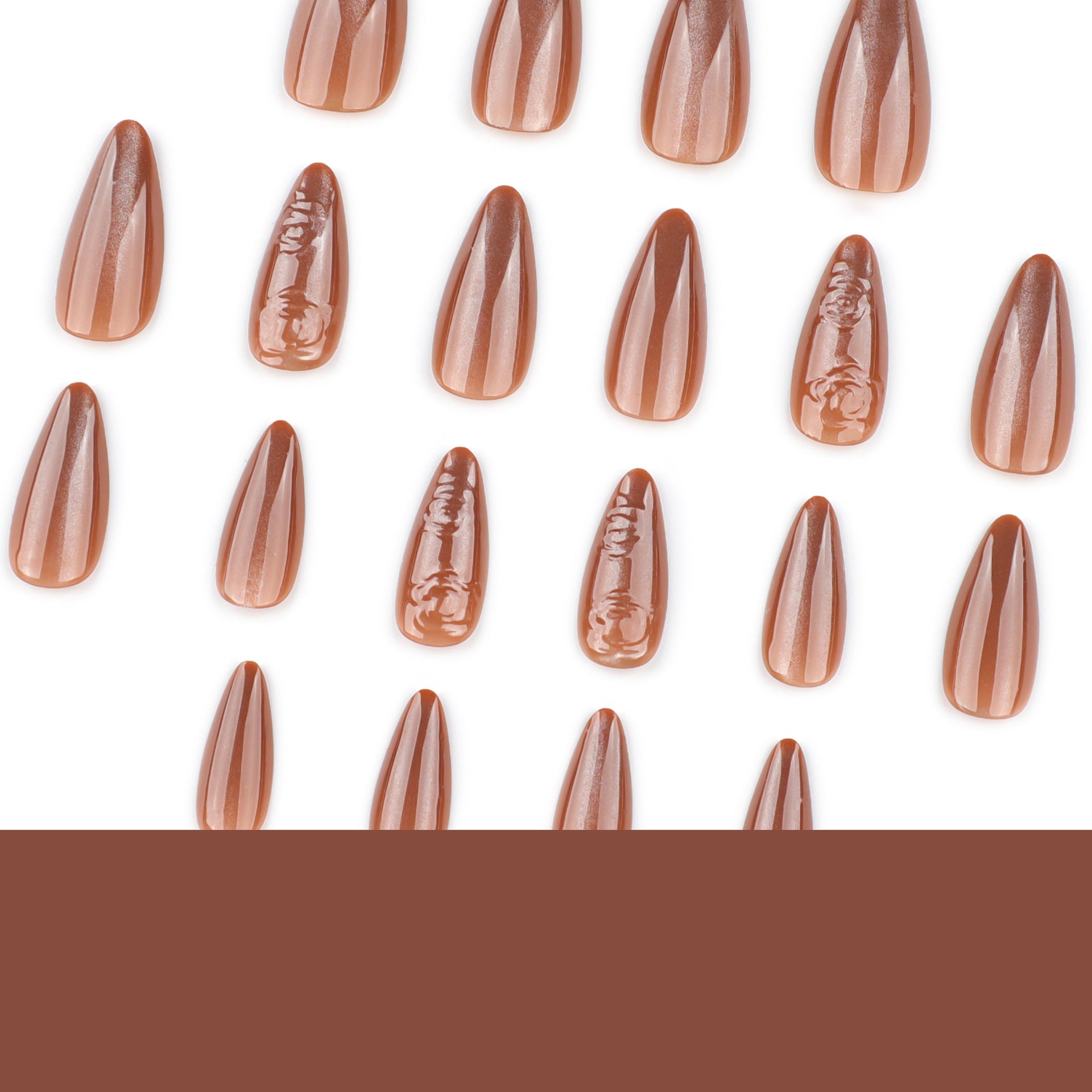 Autumn 3D Stereo Rose Brown Cat Eye Flash Short Almond press-on nails