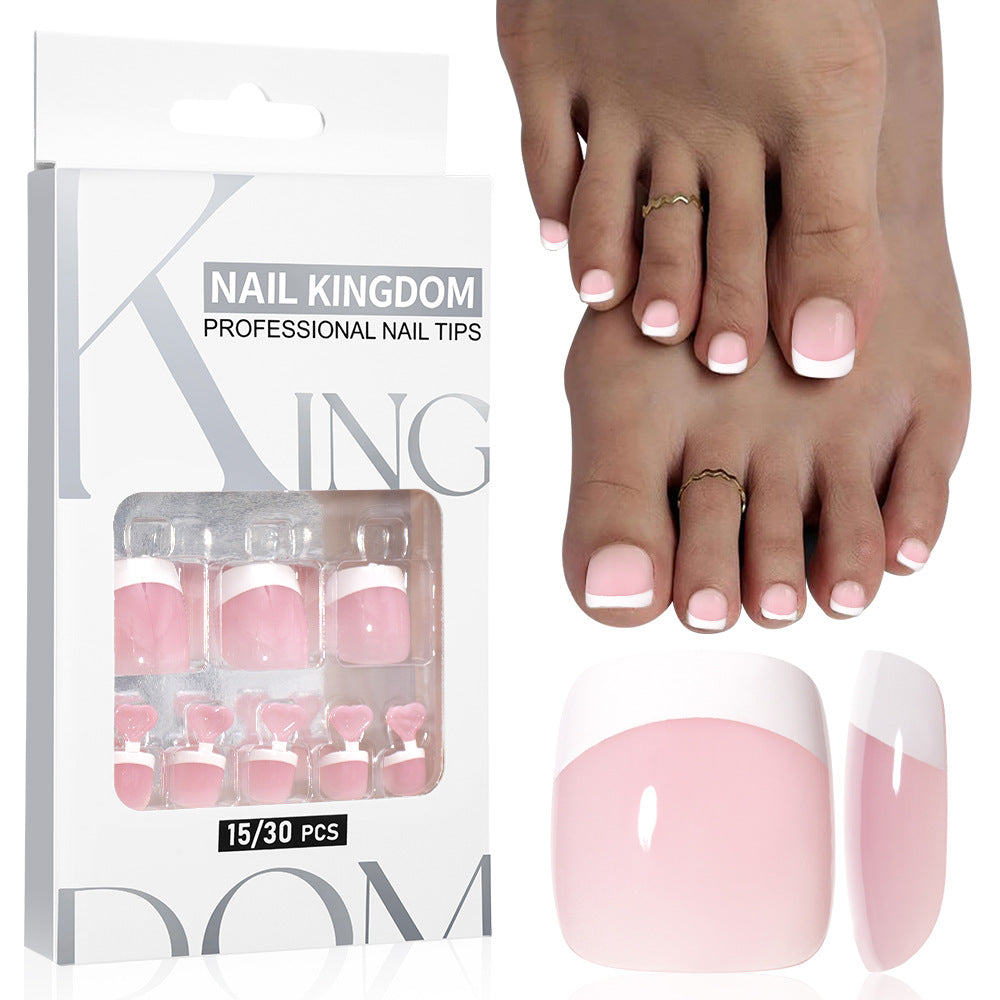 New manicure nude toenails square short removable 32-piece patch fake nails French foot armor