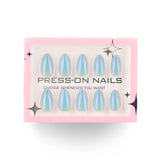 Blazing Blue Aurora Cat's Eye Short Almond press-on nails