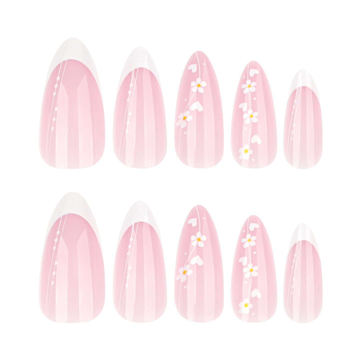 Simple and fresh flower nail art film Short almond nail fake nail French white short press-on nails film|365nails
