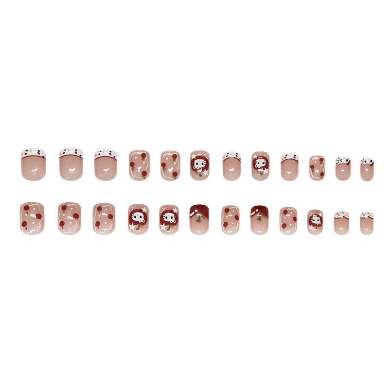 Desenhos animados de bolinhas francesas, estrelas, fofas, moda feminina, versátil, destacável, arte de unha vestível, 24 peças | 365 unhas