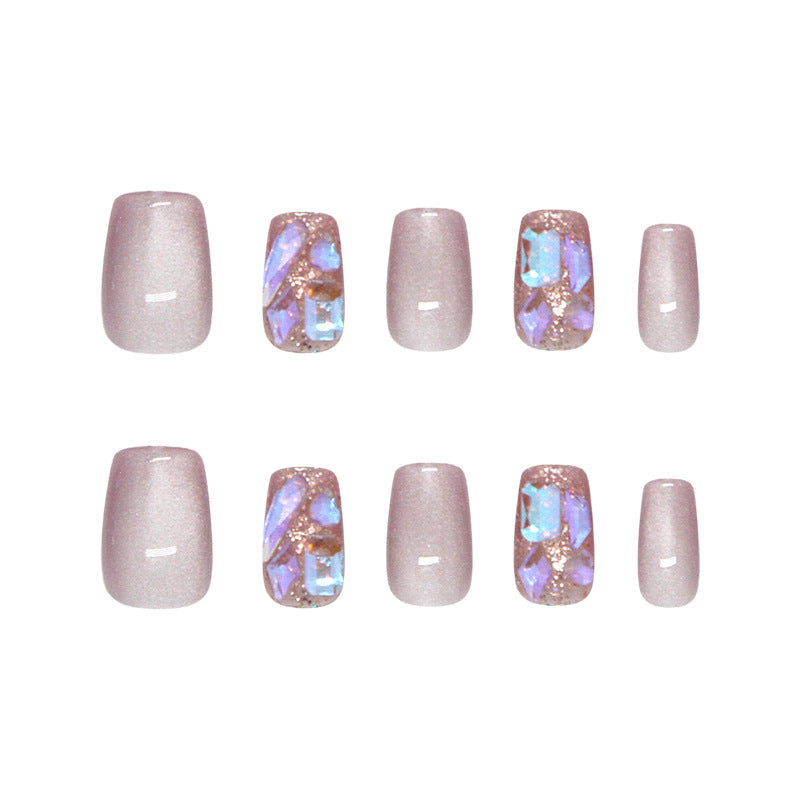 Nail Tips prefabricated nail, simple cat eye fine flash, gentle fairy energy, lavender explosive flash diamond model, detachable wearable nail 30 pieces|365nails