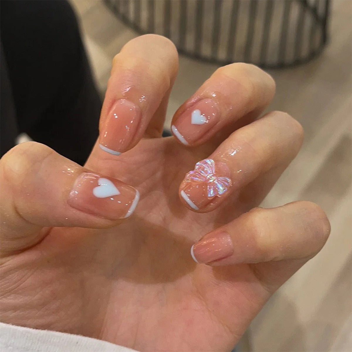 Nude escuro creme branco amor borboleta unha postiça finalizada removível |365nails