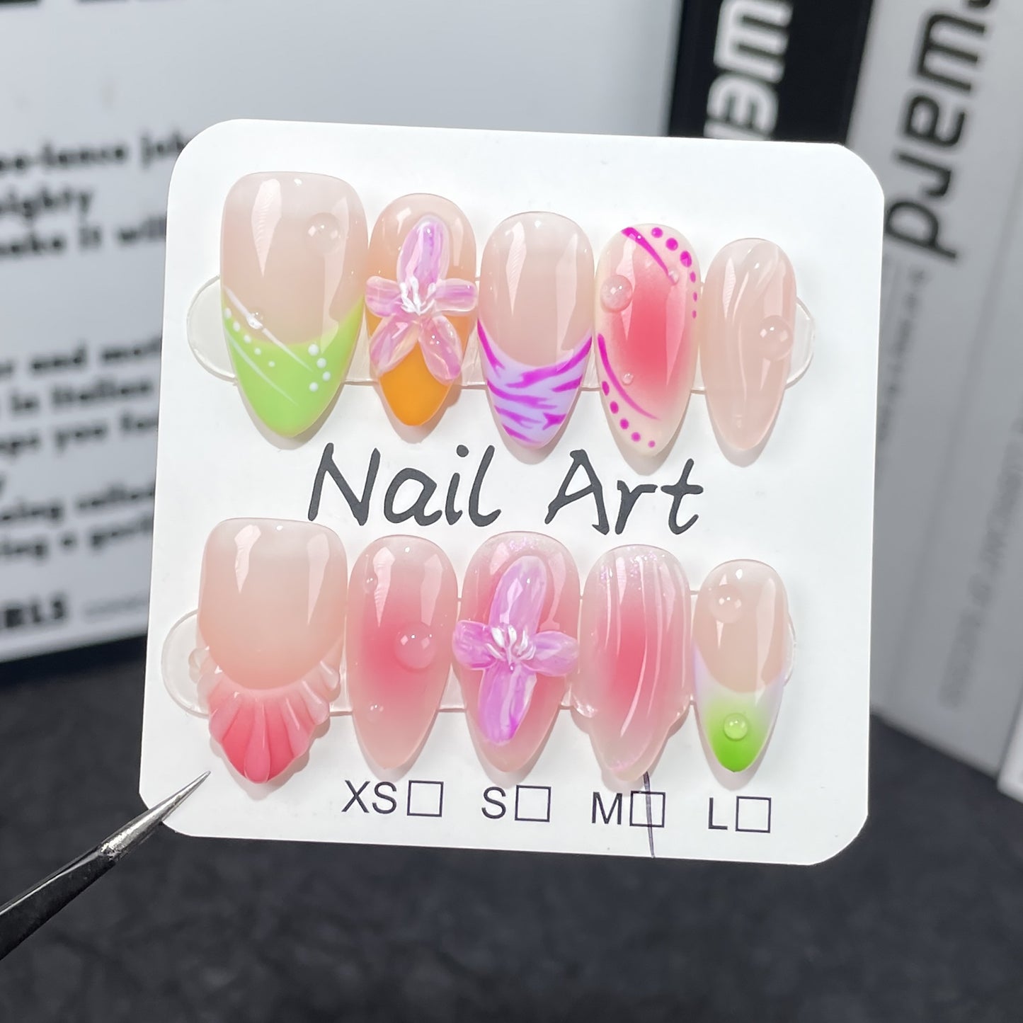Spice Girls Blush Unha Gelo Transparente Francês Flores Em Relevo Unhas Pressionadas Feitas À Mão Usando Unhas Postiças |365nails