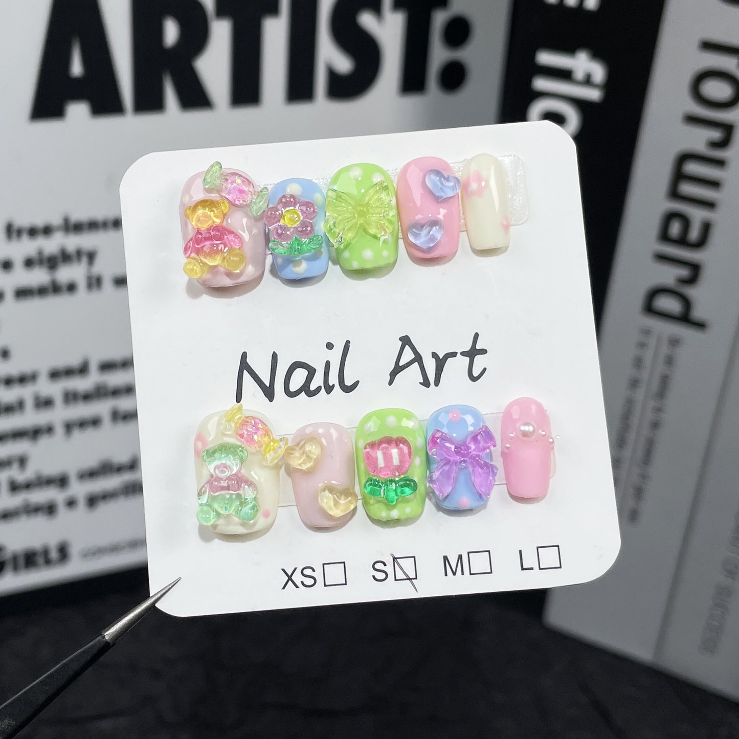 Sweet and cute cartoon Handmade press on nails small fresh short nail patch almond nail sticker|365nails