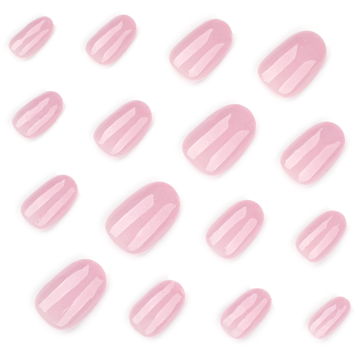 Simple short pink round glitter powder shiny press-on nails