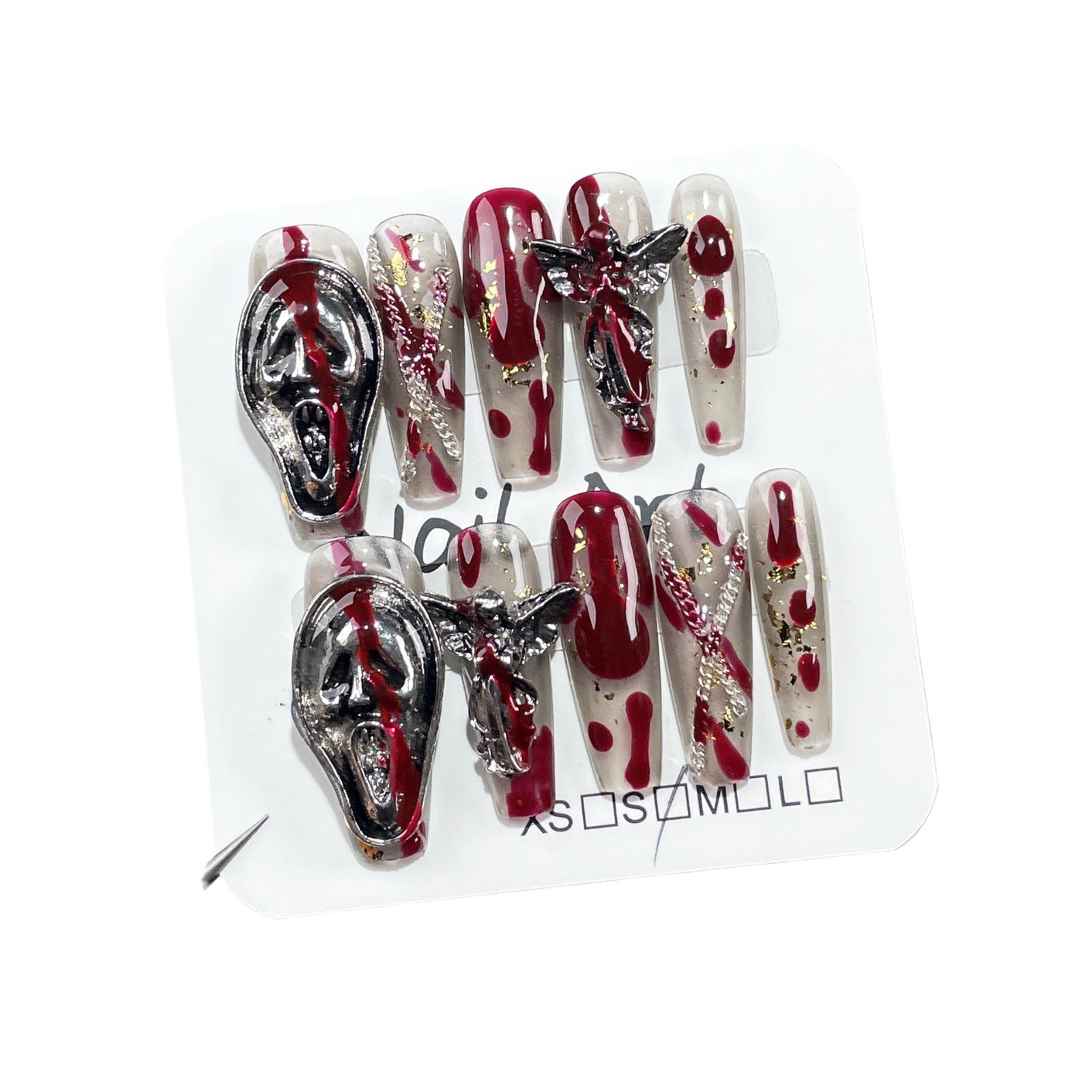 Adesivo de unha postiça artesanal de Halloween para indústria pesada, adesivo de unha longo retrô escuro, atacado 365nails