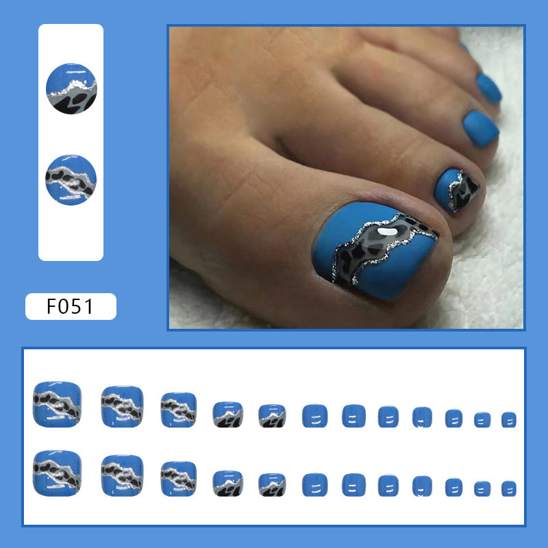 Verão fresco Klein azul manicure leopardo impressão âmbar unhas postiças unhas postiças postiças especiais unhas postiças|365nails
