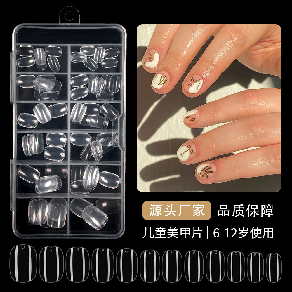 Nail Tips Children wear 120 nail pads, boxed transparent and seamless, fully pasted short nail pads to practice children's fake nails