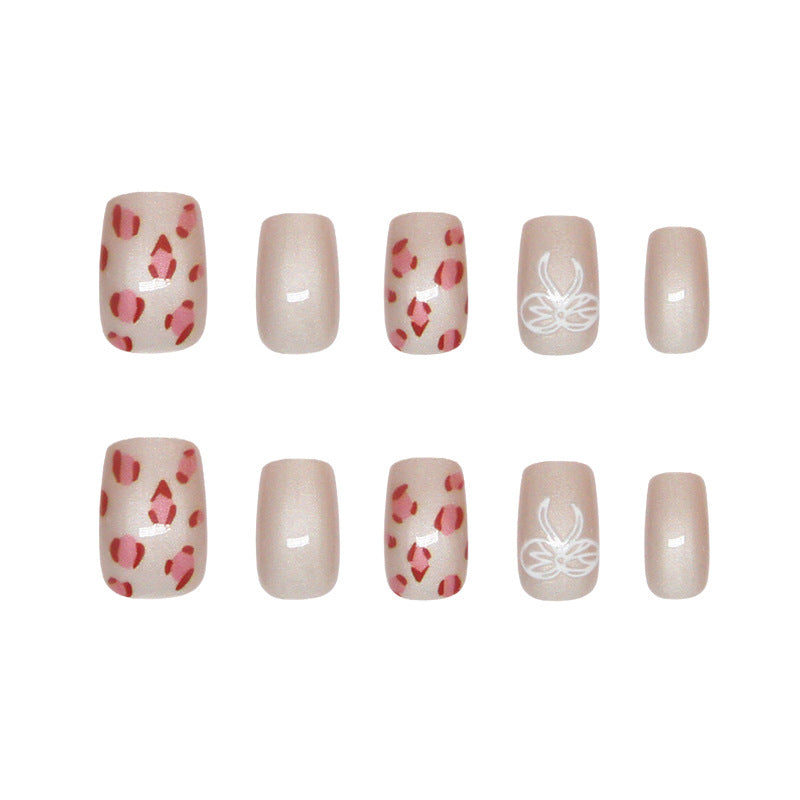 Pontas de unha pré-fabricadas, unhas rosa, estampa de leopardo, laço curto, olho de gato, unhas removíveis e usáveis, 30 peças|365 unhas