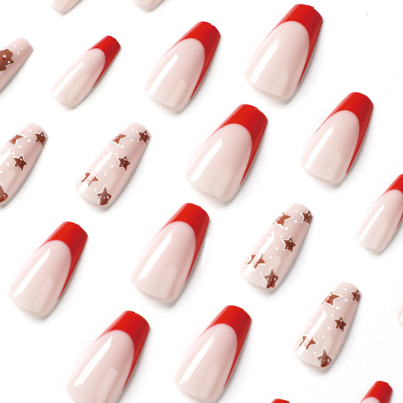 nails Art Press on nails Wholesale Simple Red Edge French Christmas Tree Stars Fake nails Sheets Wholesale nails Sheets|365nails