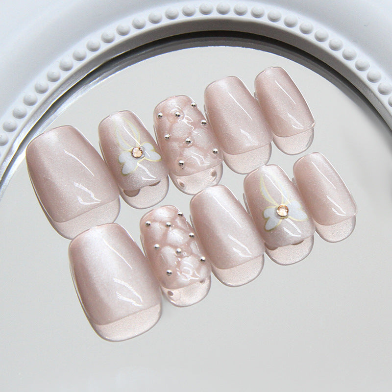 Nail Tips Prefabricated nail Diamond Bow Rhombus Silver Bean cat eye Gentle Bean Paste Pink Diamond Wear nail 30 pieces|365nails
