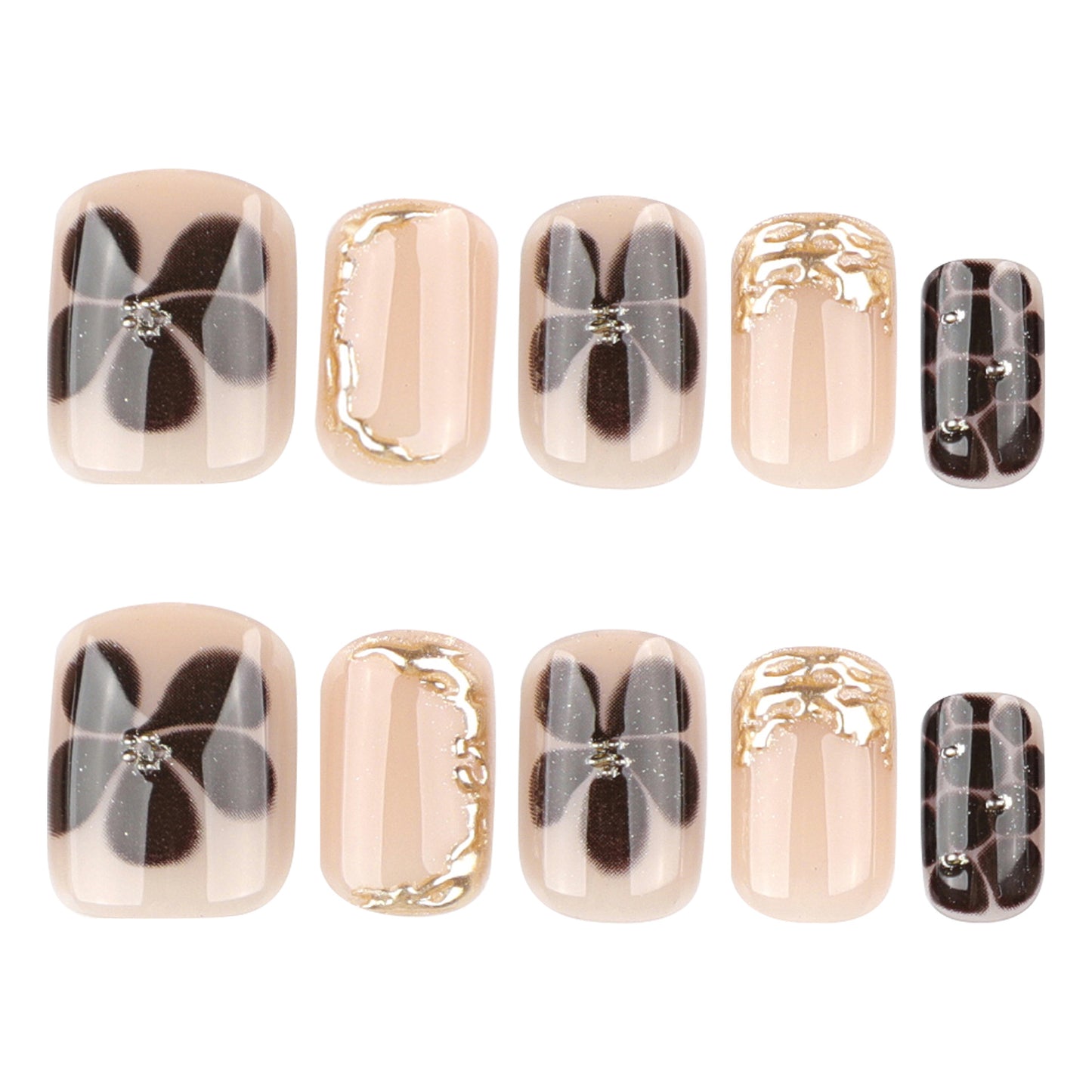 Brown Petals Flower Square Short 3D press-on nails