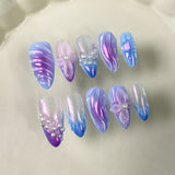 Three-dimensional engraving relief aurora nail ice transparent blush pearl nail art sweet cool hot girl press-on nails pure handmade|365nails