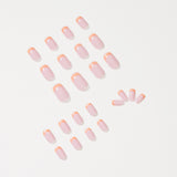 Unhas postiças de pressão com pérola francesa laranja nude, patch para arte de unha finalizada, remendo para unha à prova d'água removível | 365 unhas