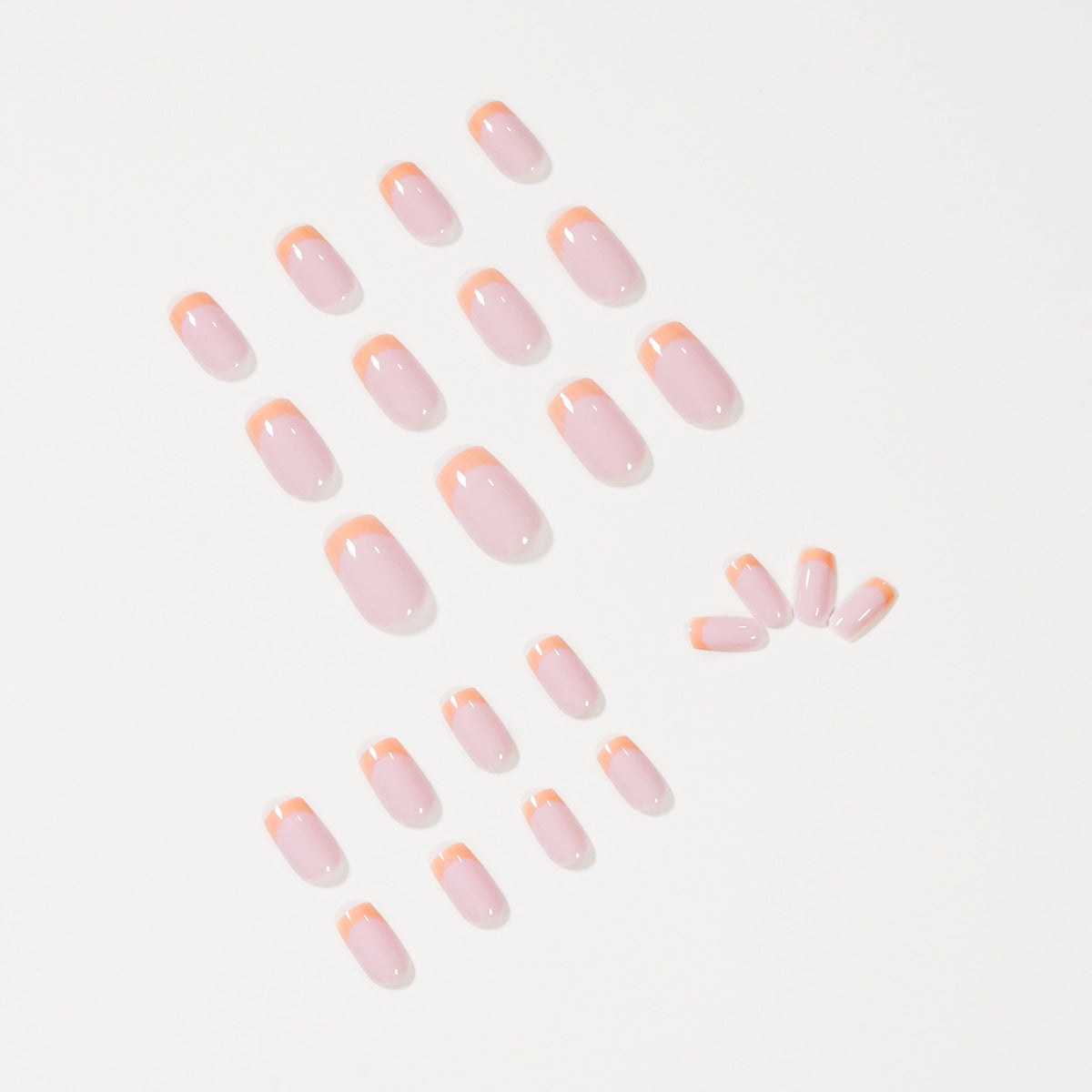 Unhas postiças de pressão com pérola francesa laranja nude, patch para arte de unha finalizada, remendo para unha à prova d'água removível | 365 unhas