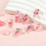 Arte para unhas postiças atacado rosa Dia dos Namorados unhas postiças amor flash diamante unha peça estrela lua coração blush unha peça 365nails