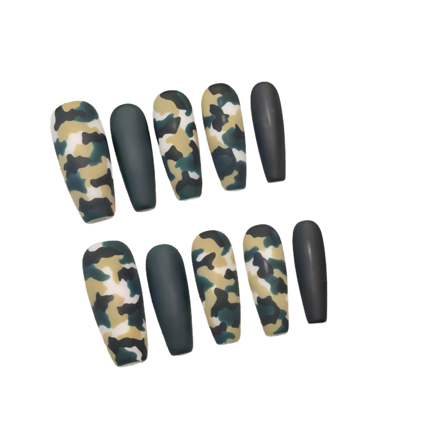 Nail Art, Army Green Camouflage press-on nails Spring Summer Nail Beauty Hand Painted fake nails Finished Nail | 365nails
