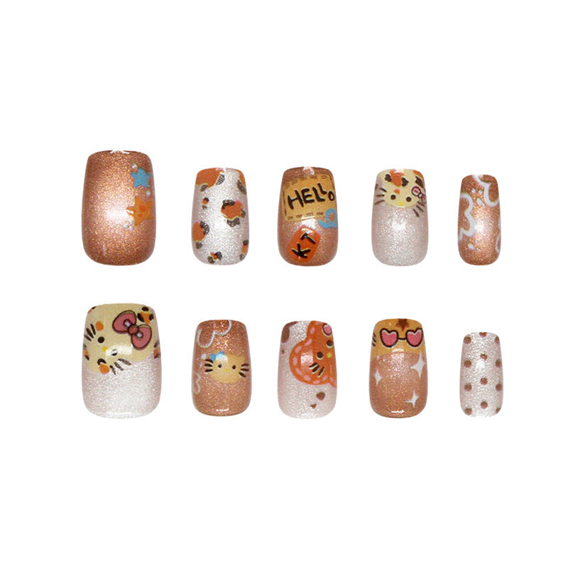 Pontas de unha pré-fabricadas, unhas fofas, desenho animado, animal, estrela, leopardo, amor, francês, pular, cor, olho de gato, remendo de unha versátil | 365nails