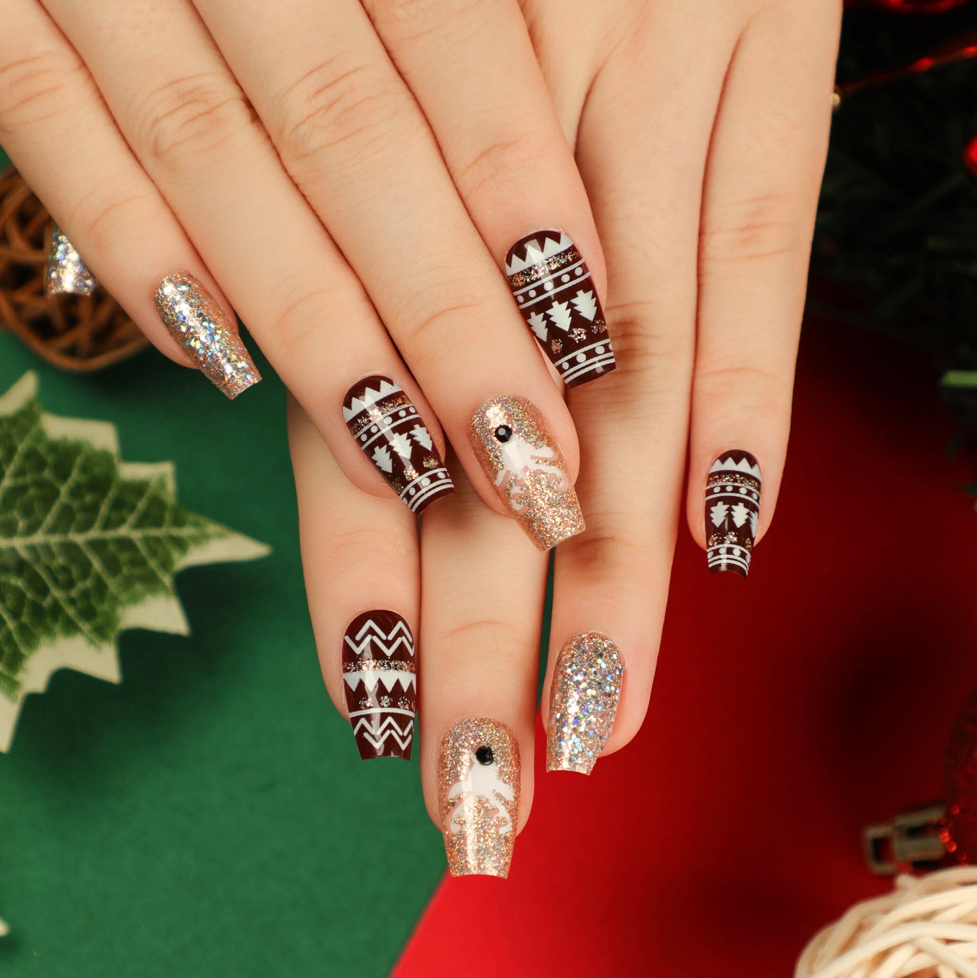 Christmas candy fake nails wholesale short nails art patch finished nails sticker press on nails removable|365nails