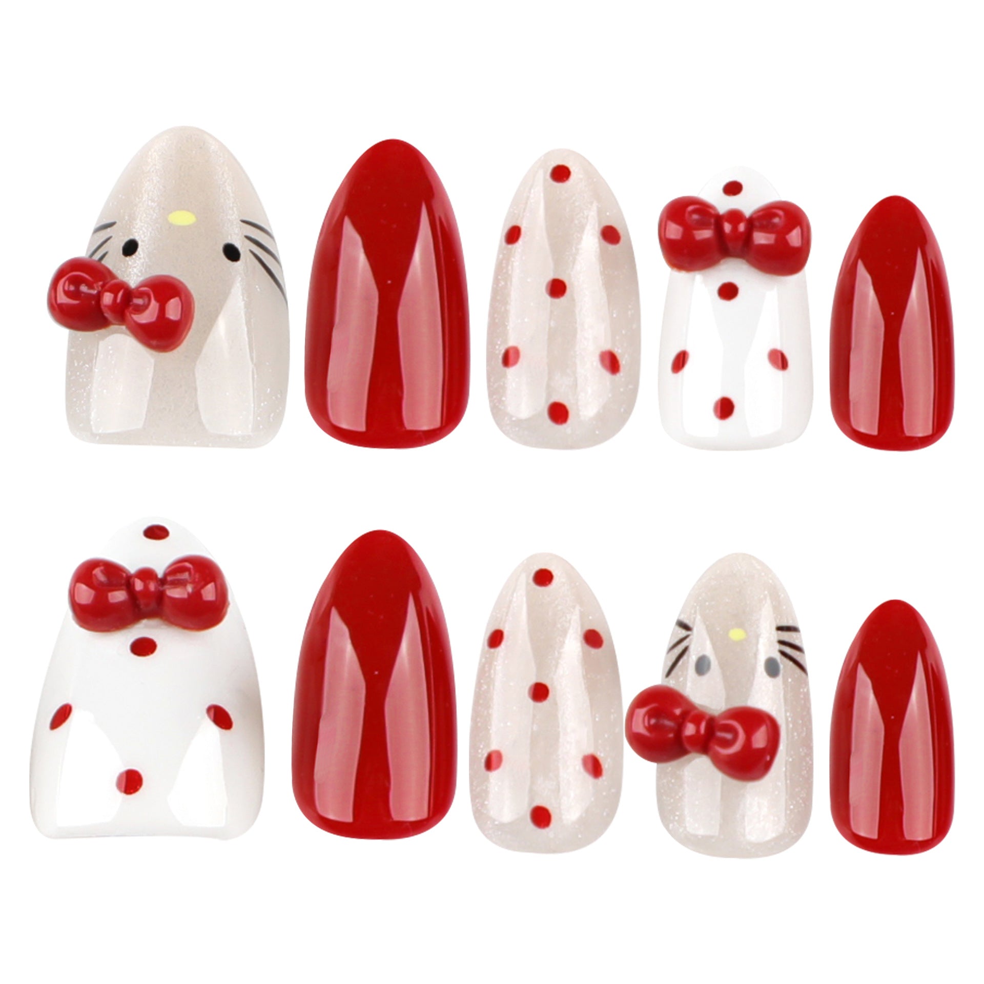 Sweet Japanese style cat eye cute bow press-on nails