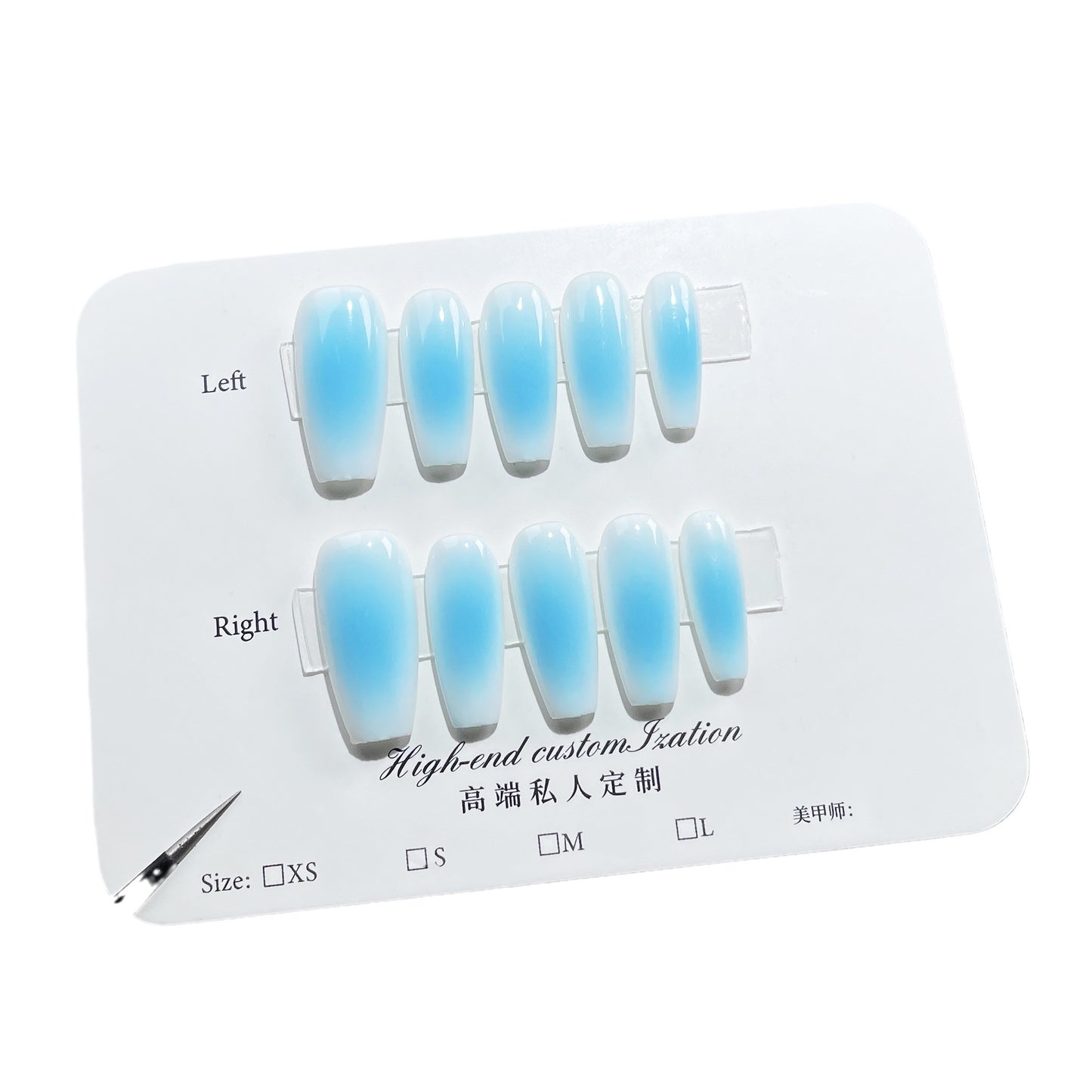 Handmade Press-on Nails Airbrush Ocean Blue and White Blush Medium and Long Nail Patch Simple Spice Girl Wearable Nail Patch|365nails