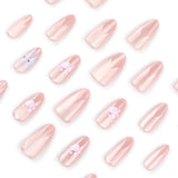 Nude cat eye flash pink cat paw print sweet cat press-on nails