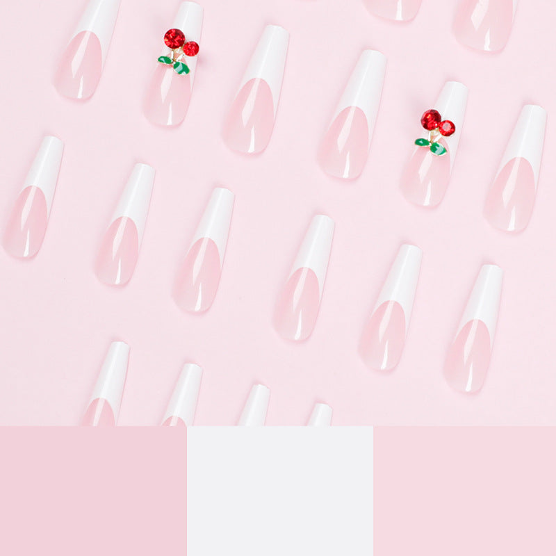 Long Ballet Naked Pink White Green Leaf Small Cherry Red Diamond Nail Art Nail Wear Wholesale Nail Piece Long Nail Wear|365nails