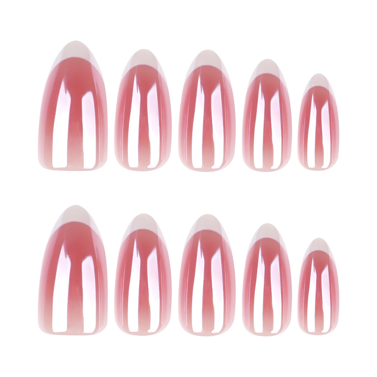 Uñas postizas con efecto rubor rojo claro, con recubrimiento francés blanco, con diseño de almendras, venta al por mayor | 365nails