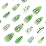 3D green smudged y2k short almonds press-on nails