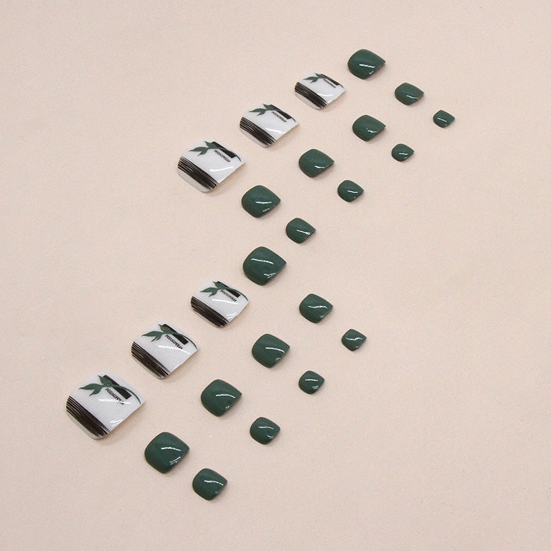 Unhas postiças estilo press-on verde escuro, manicure de cor sólida, folha de bambu, verde, moda spice girl, manicure usável|365nails