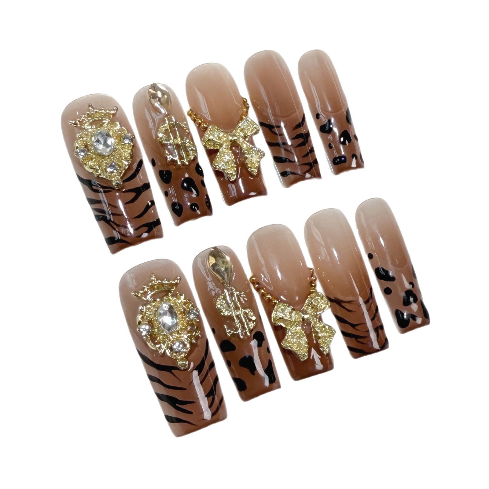 Square manicure ice through gradual change leopard print hand-painted press-on nails pure hand-made detachable fake nails|365nails