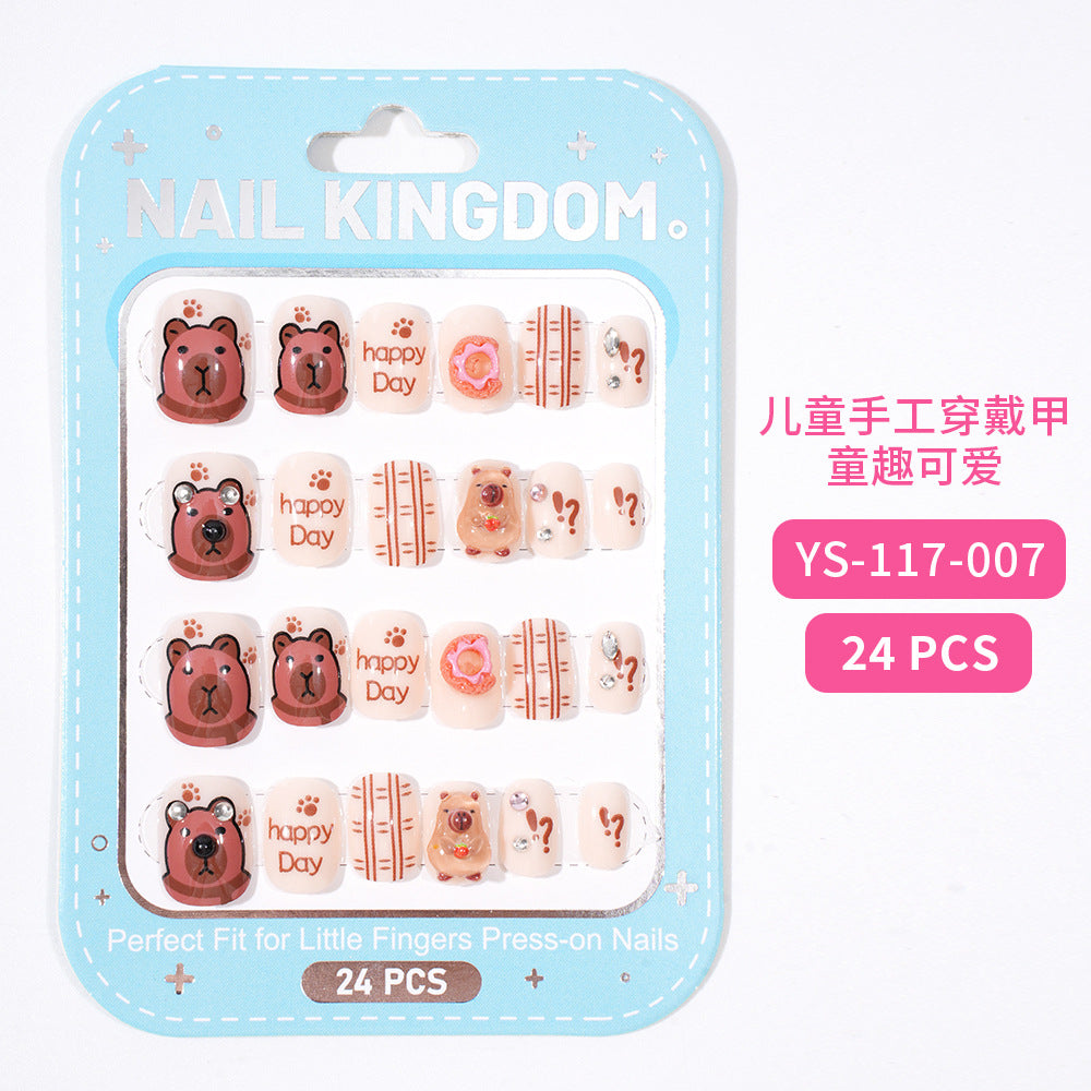 Children's Nail Art Nail Sticker Girl Cartoon 24 Nail Art Sticker Cute Removable press on nails With Drill
