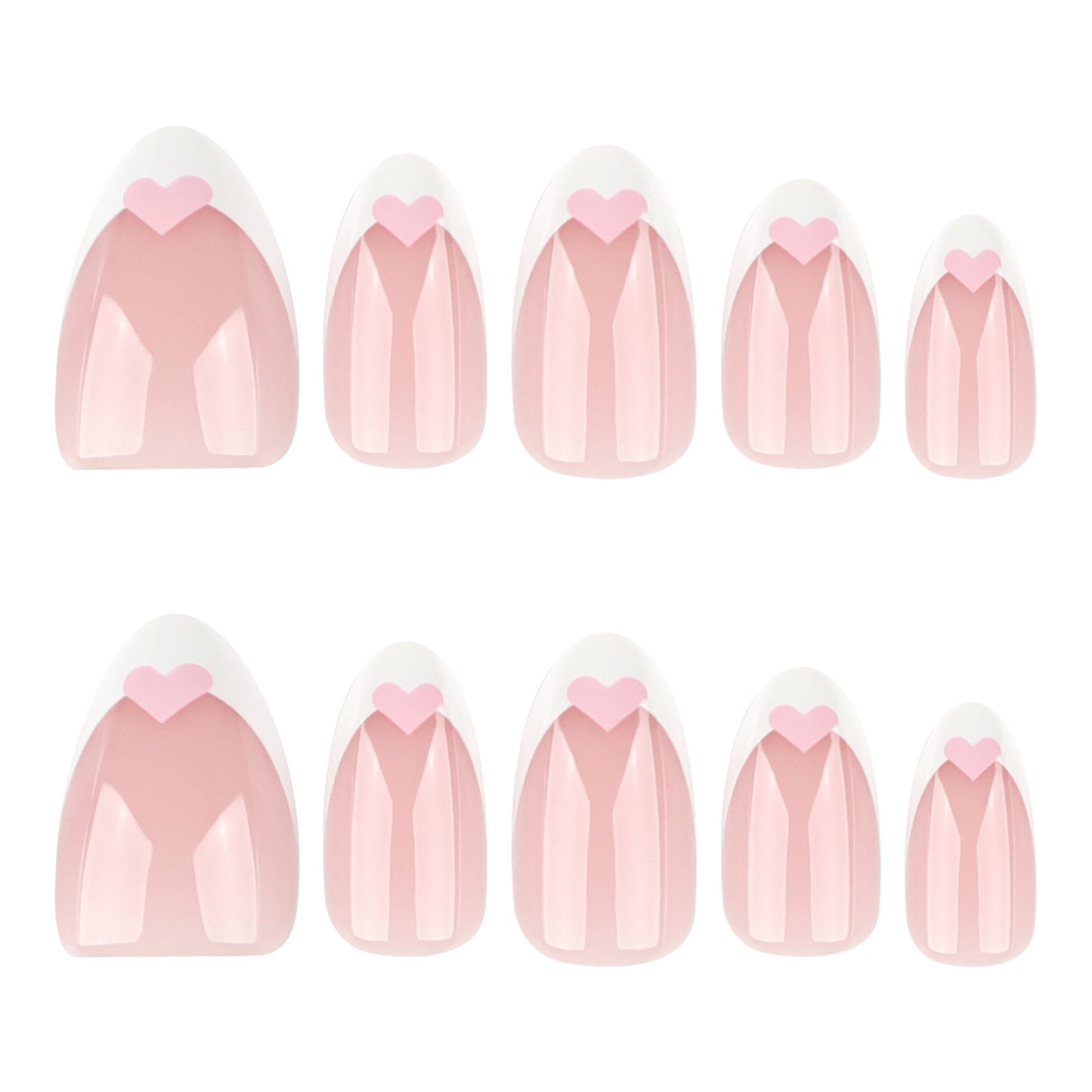 Unhas postiças francesas simples com bordas brancas, peça de unha curta amendoada, arte de unha rosa, amor, removível, atacado |365nails