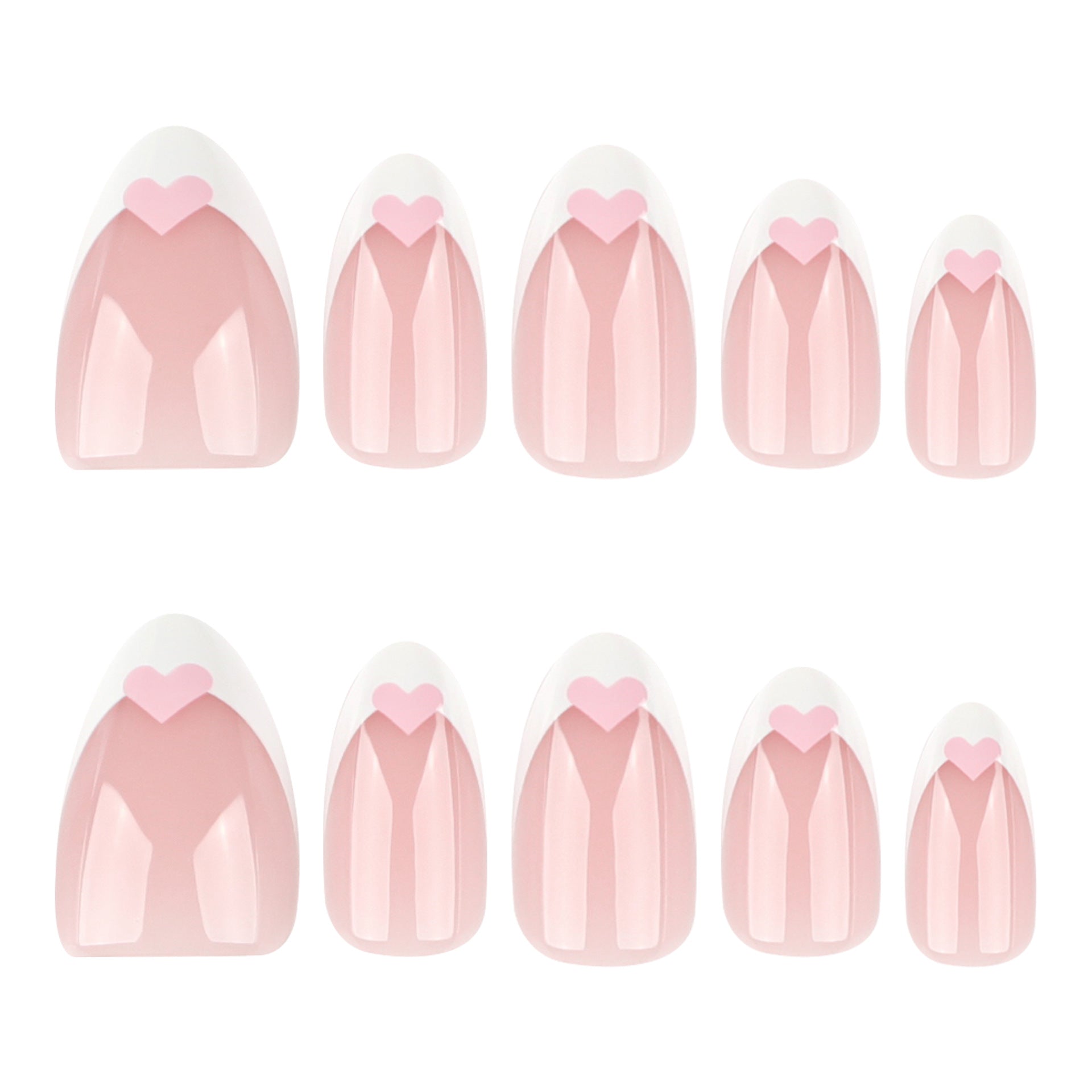 Unhas postiças francesas simples com bordas brancas, peça de unha curta amendoada, arte de unha rosa, amor, removível, atacado |365nails