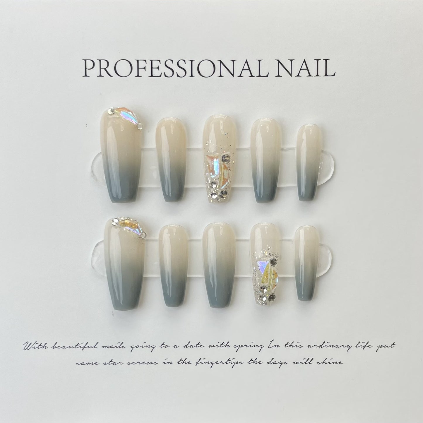 handmade press on nails Psychedelic Empress Dowager Silver White Silver Flash Spice Girl Nail Art Long Tip Nail Type | 365nails