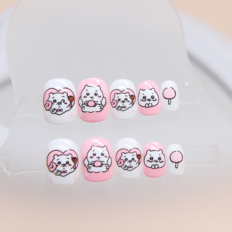 Pink and white girl children's nail cute dog graffiti manicure kids nails|365nails