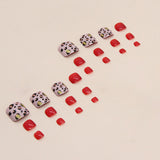 Manicura con estampado de leopardo dulce y fresco en burdeos brillante Modelo de uñas postizas para los pies con uñas postizas de chica elegantes y frescas 24 piezas en caja Piezas de uñas postizas para los pies a presión|365nails