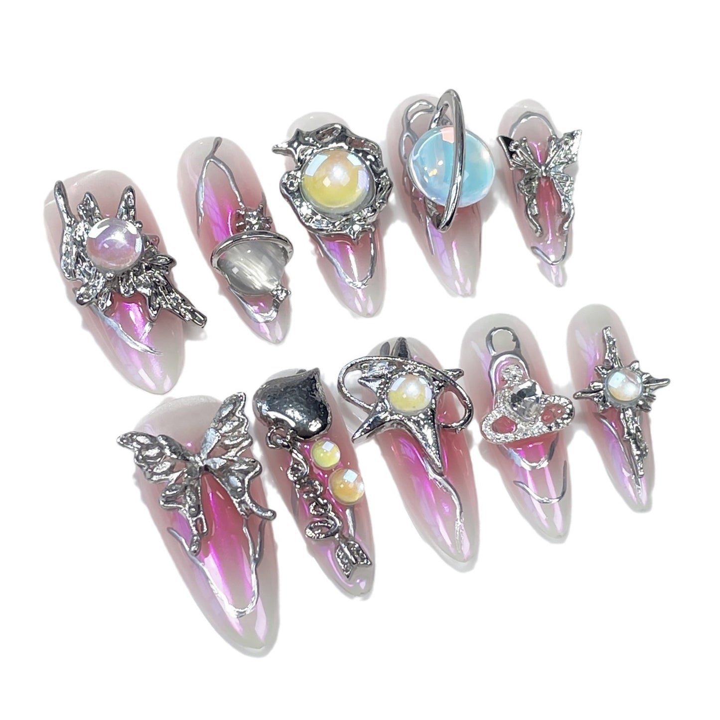 Airbrush blush Aurora gradual change Handmade press on nails Europe and the United States heavy industry light luxury medium and long nail art wearable nail sticker|365nails