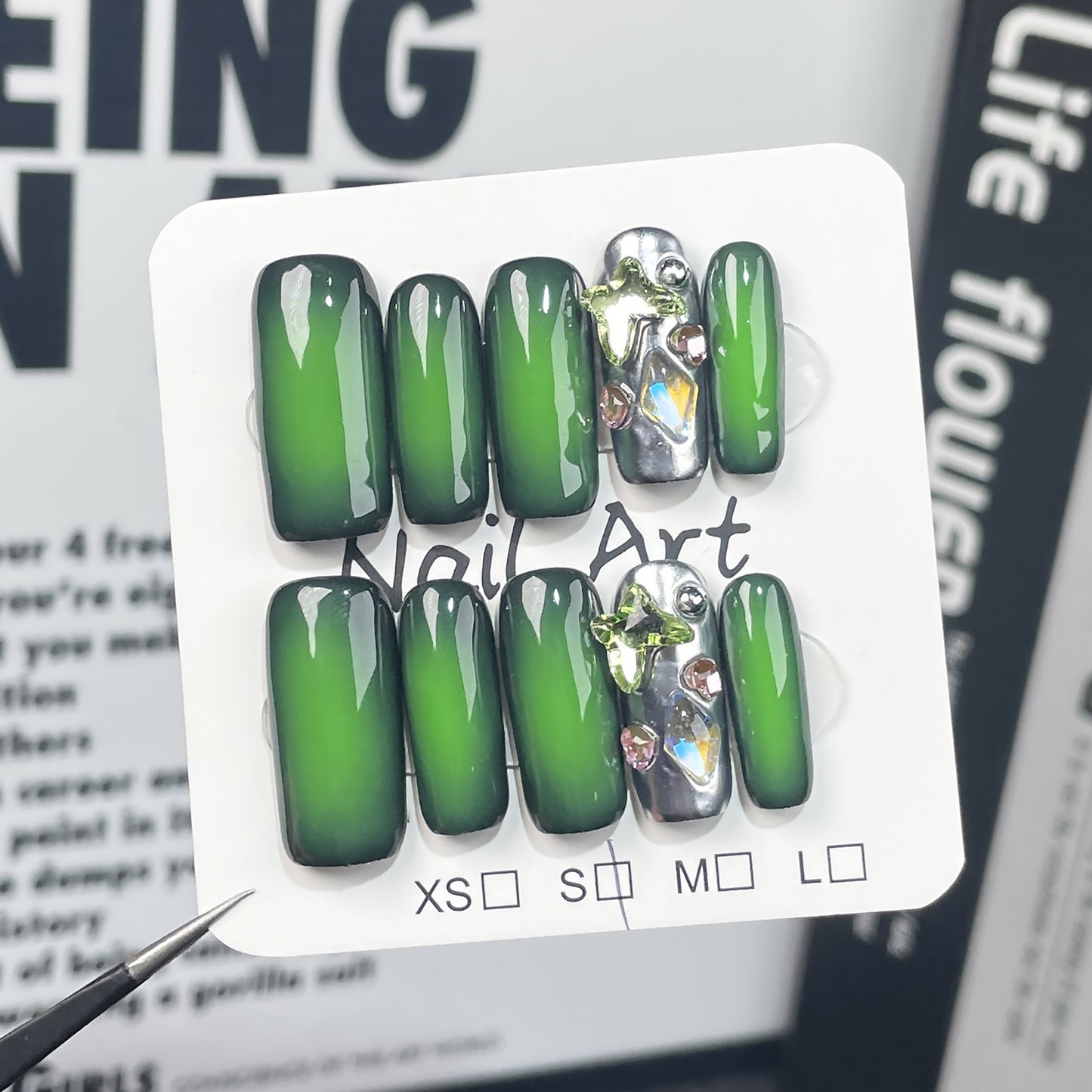 Adesivo de unha quadrado, doce e estiloso, para Europa, América, médio e longo, feito à mão, para unhas postiças, vestível|365nails