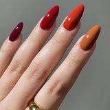 Unhas postiças curtas amendoadas outono e inverno, arte de unha laranja quente, peça simples de unha, remendo de unha falsa, produto finalizado|365nails