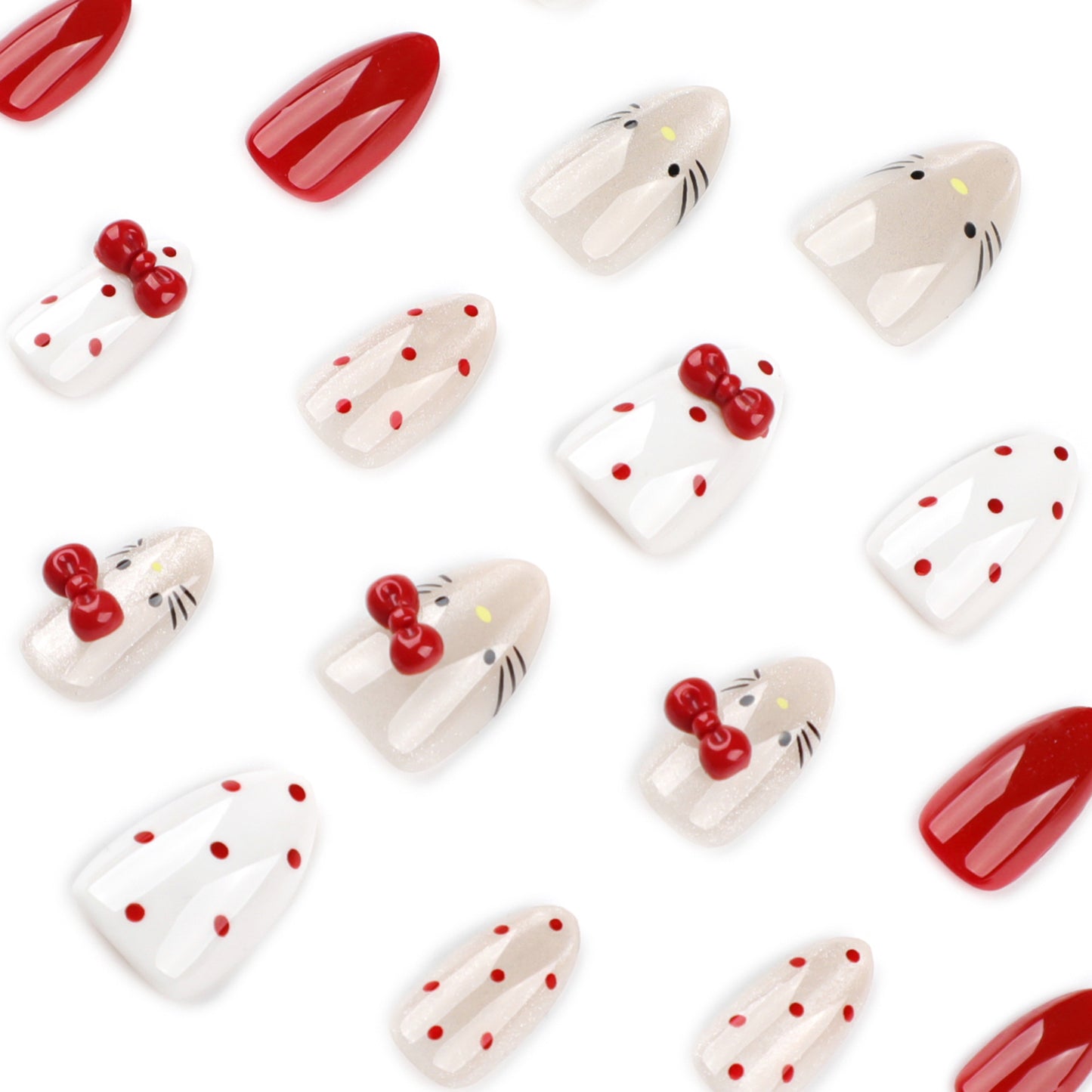 Sweet Japanese style cat eye cute bow press-on nails