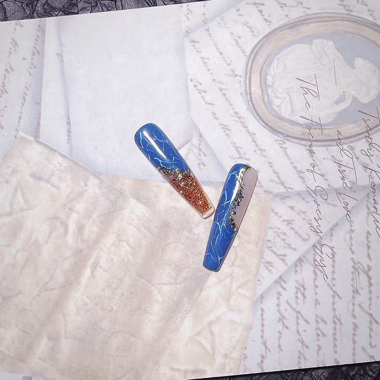 Blue & Gold Vein | Art Series Press-On Nails