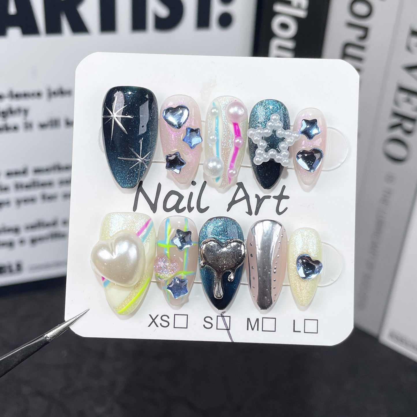 Handmade Press-on Nails y2k millennial babes line manicure almond nail wearable fake nail wholesale|365nails