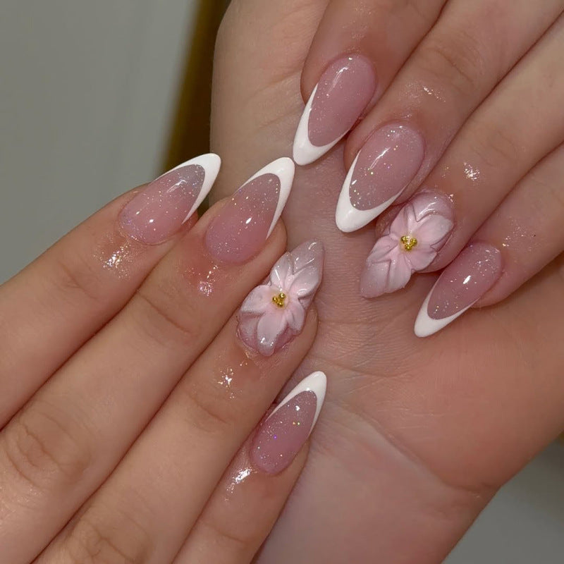 3D White Flower French Press-on nails【MOQ 5|×5】